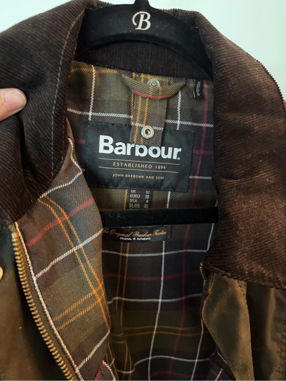 Barbour Dark Olive Waxed Field Jacket with Corduroy Collar - Picture 3 of 8